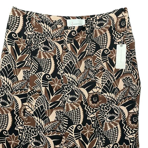NEW Anthropologie Drapey Flare Pants Viscose Brown Motif Jungle Print - Size 4 - Picture 3 of 16
